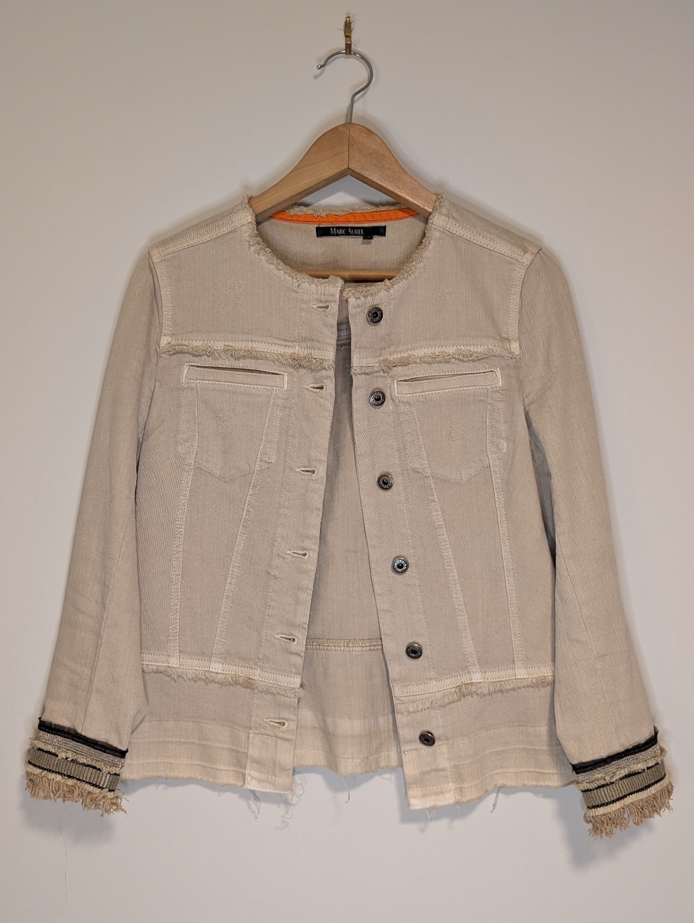Tan Marc Aurel Beige Frayed Hem Lightweight Jacket (Small 36)